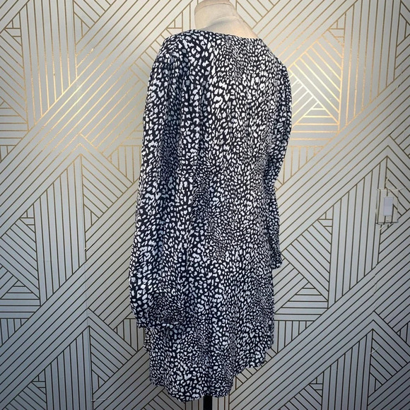 Zara Dress Animal Print Leopard Black and White Button Front Size Large - Picture 8 of 12